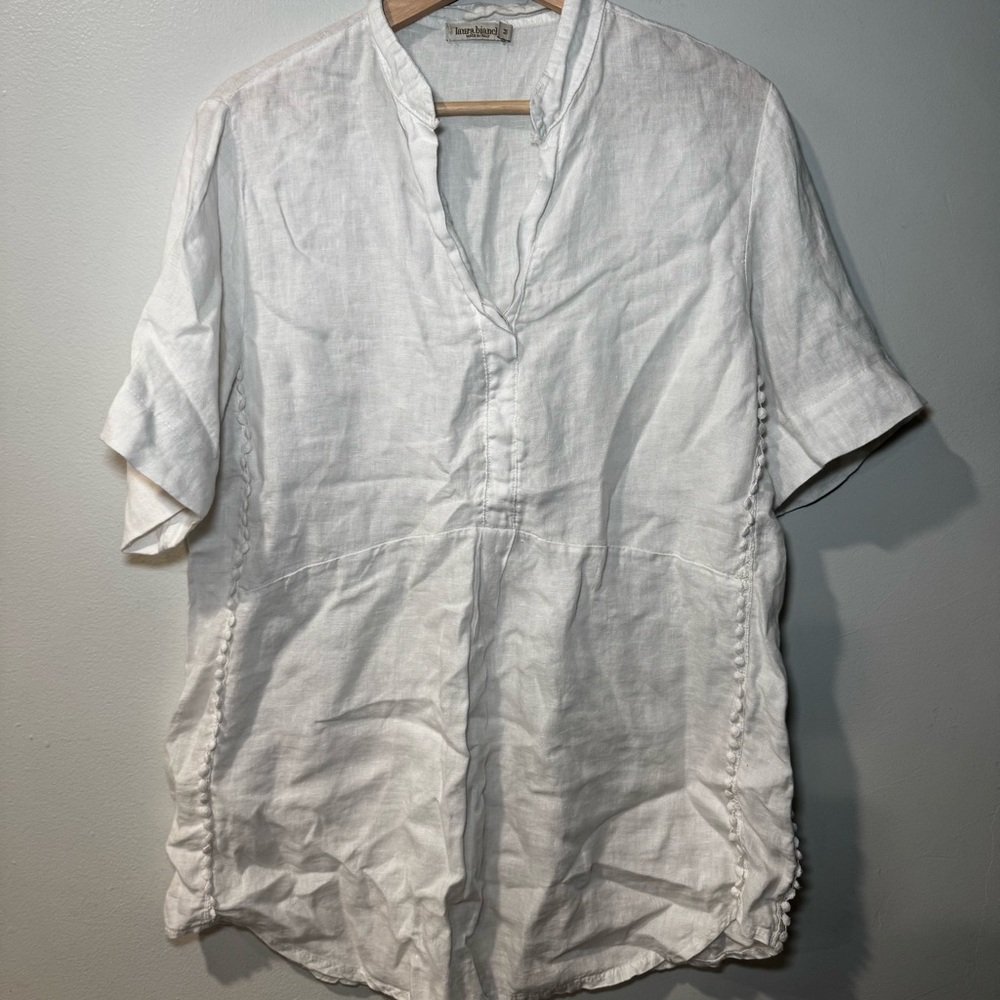 Laura Bianchi ITALY White Linen Tunic Top Size M Coastal